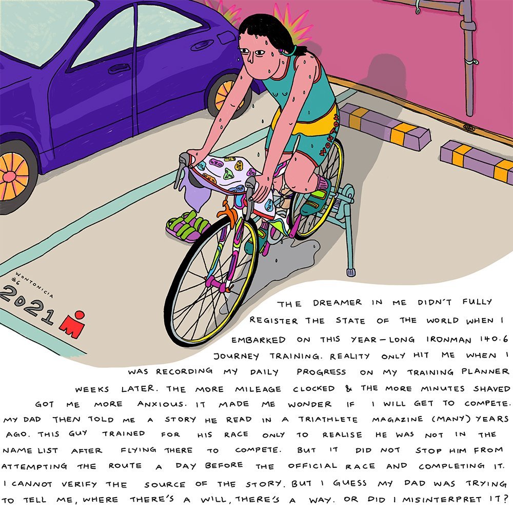 Illustration by Nicia Lam / Wontonicia, doodlementary, doodle documentation of 'road to ironman'